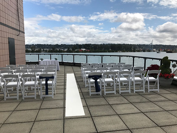 Ceremony setup on Inn at the Quay patio